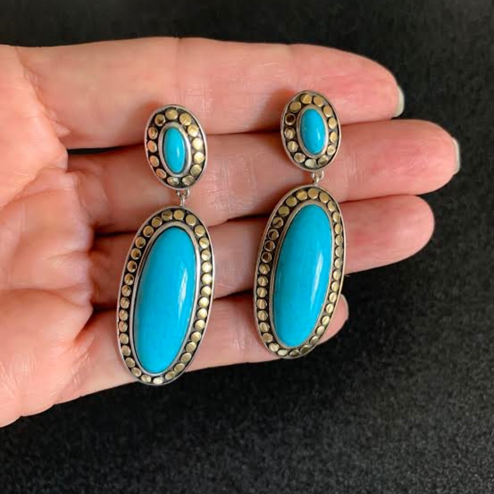 JOHN HARDY 18K & STERLING DOT TURQUOISE EARRINGS